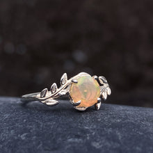 Fire Opal Ring Tree Leaves Band