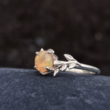 Fire Opal Ring Tree Leaves Band
