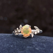 Fire Opal Ring Tree Leaves Band