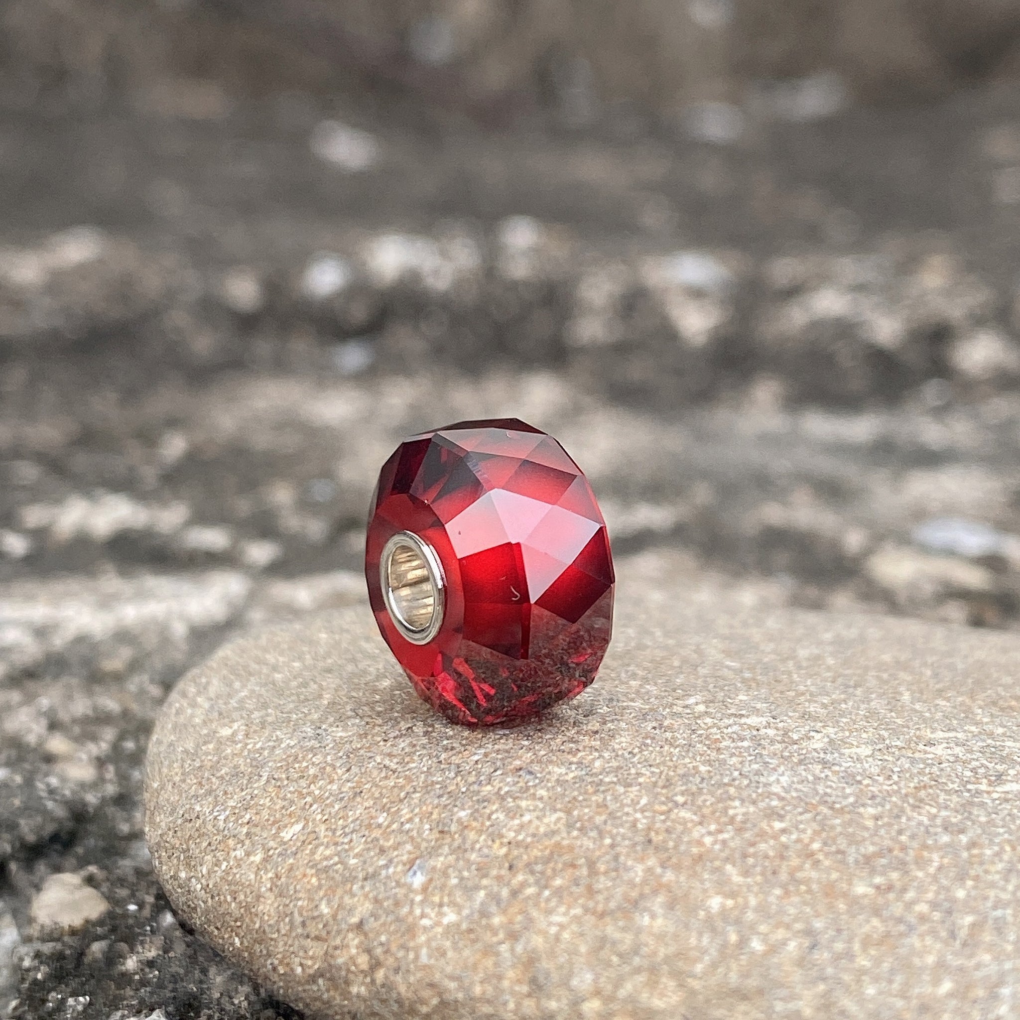 Red Garnet Bead Silver Core Cylinder Shape