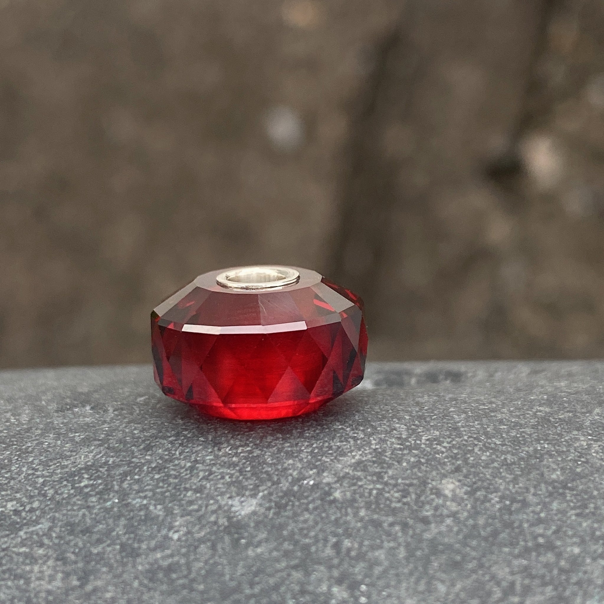 Red Garnet Bead Silver Core Cylinder Shape