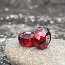 Red Garnet Bead Silver Core Cylinder Shape