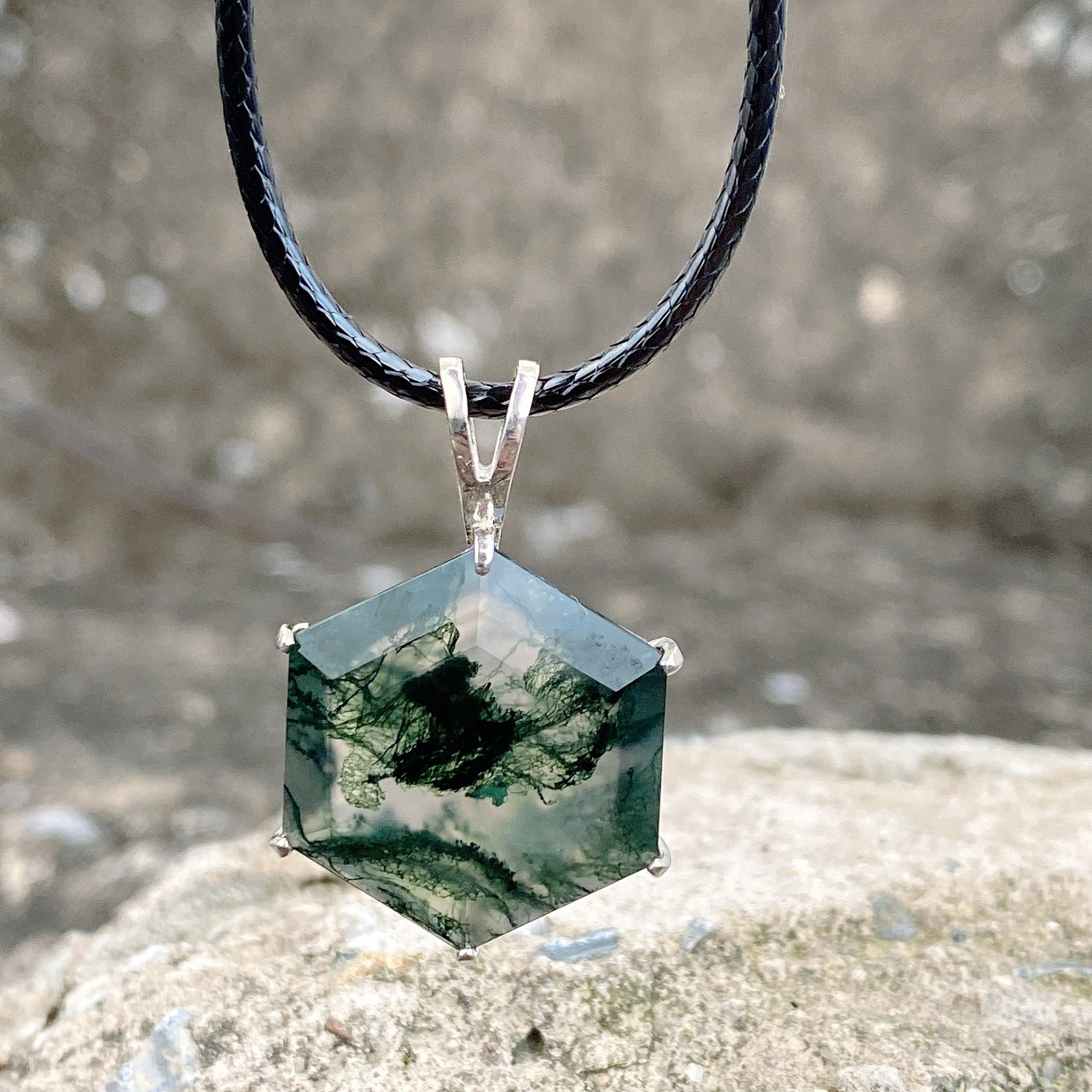 Moss Agate Necklace Large Pendant