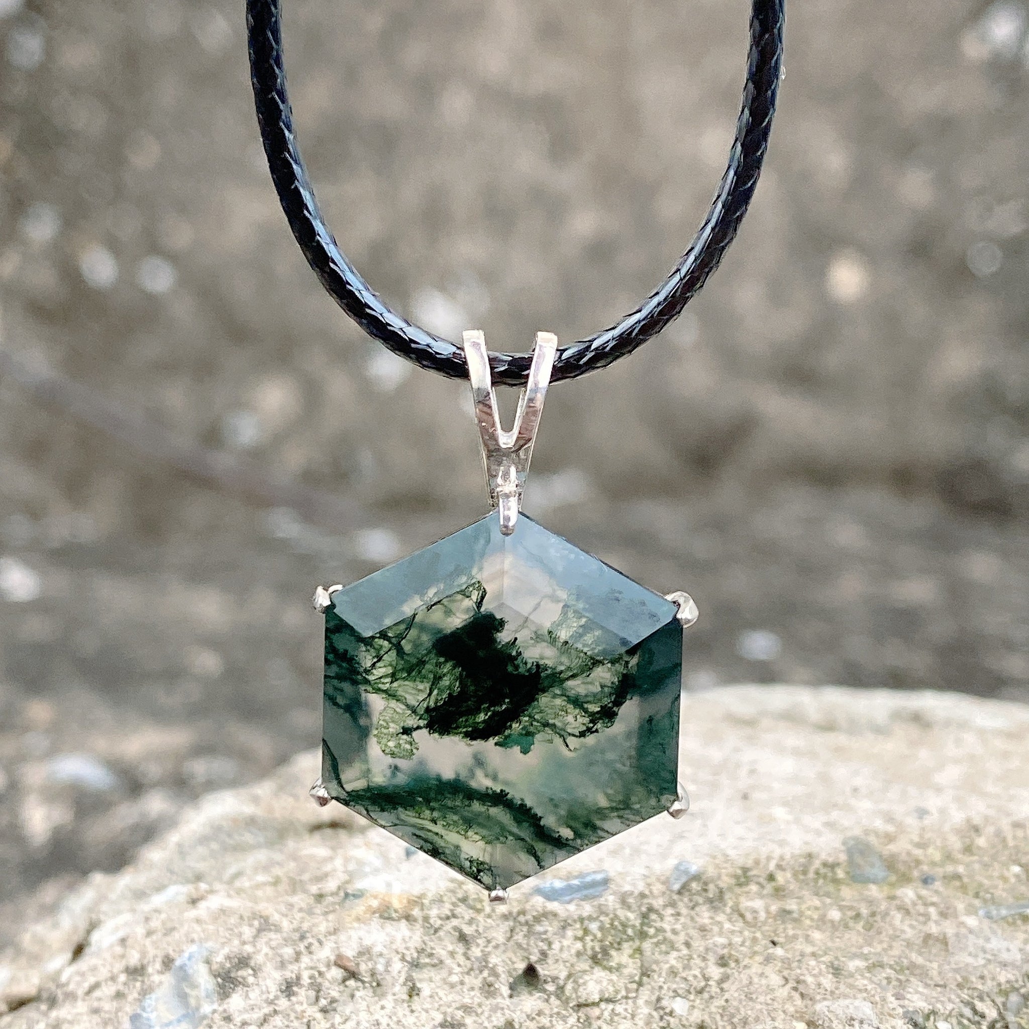 Moss Agate Necklace Large Pendant