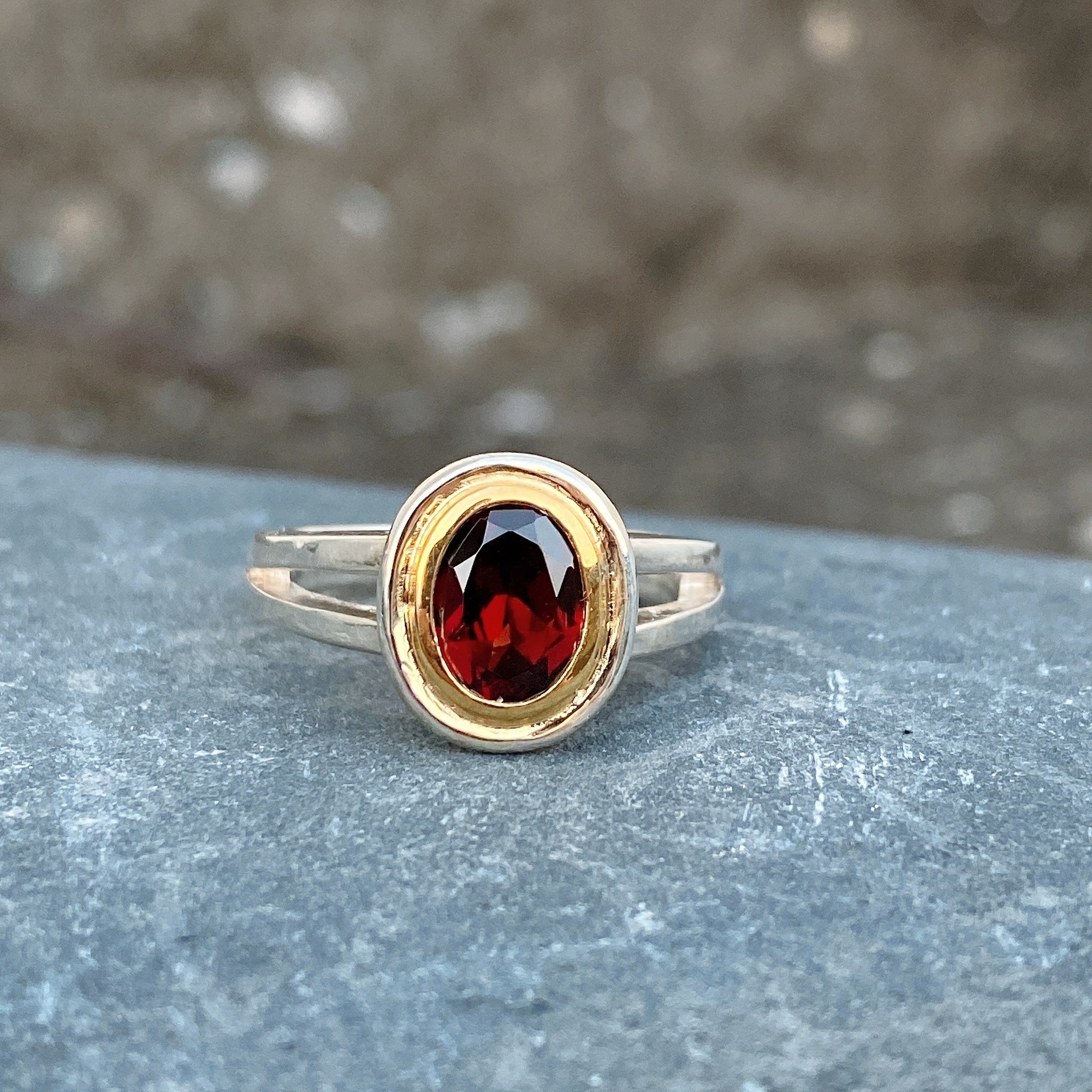 Natural Garnet Ring 14K Gold Bezel