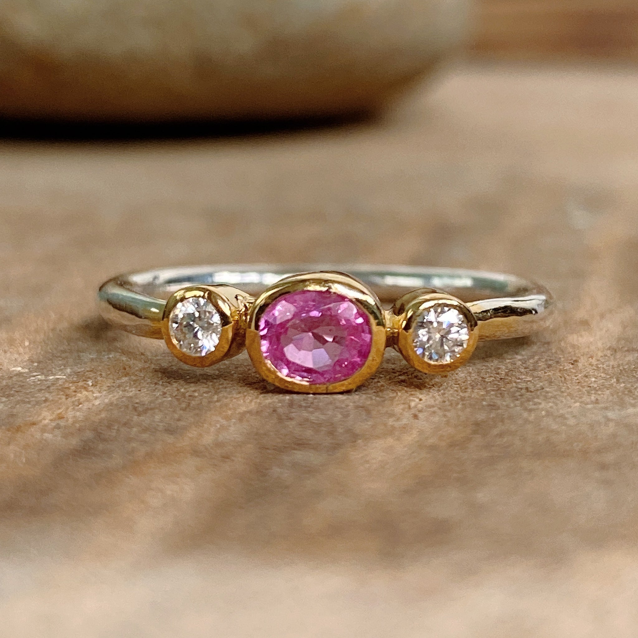 Pink Sapphire Ring 10k Gold Bezel