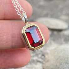 Garnet Necklace Emerald Cut 14k Gold Bezel