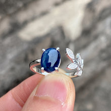 Natural Blue Sapphire Ring Tree Leaf Band