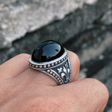 Men Black Onyx Ring, Sterling Silver Gothic Iris Band