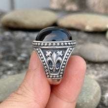 Men Black Onyx Ring, Sterling Silver Gothic Iris Band