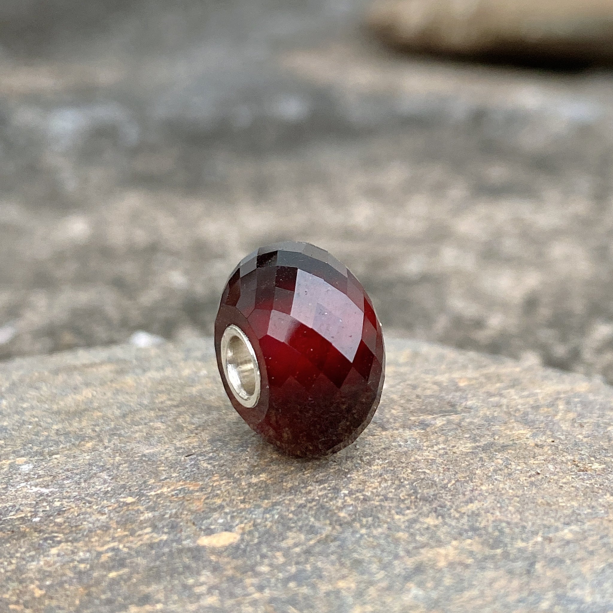 Deep Red Garnet Bead Silver Core