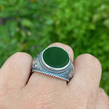 Russian Nephrite Signet Ring for Men,Acanthus Leaf Band Design