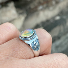 Fire Opal Ring Fleur-de-lis Band