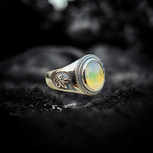 Fire Opal Ring Fleur-de-lis Band