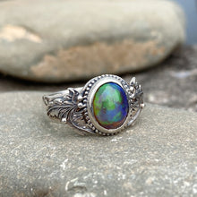 Black Opal Ring Acanthus Leaf Band