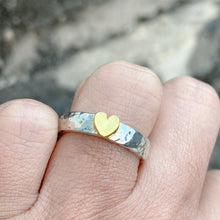 Gold Heart Ring Hammered Band