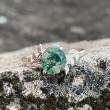 Moss Agate Ring Tree Leaves Band