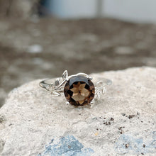 Smoky Quartz Ring Tree Leaves Band