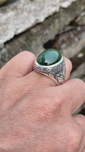 Fleur-De-Lis Silver Ring with Russian Jade
