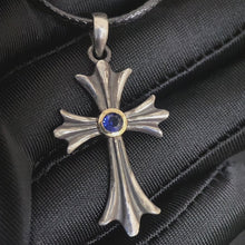 Cross Necklace Sapphire 14K Gold Bezel