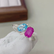 Two Stone Ring, Natural Ruby and Swiss Topaz