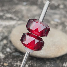 Red Garnet Bead Silver Core Cylinder Shape