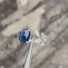 Natural Blue Sapphire Ring Tree Leaf Band