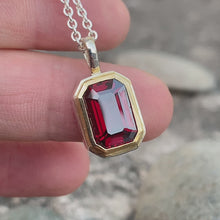 Garnet Necklace Emerald Cut 14k Gold Bezel