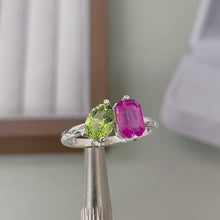 Two Stone Ring, Natural Ruby and Peridot Stone
