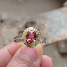 Pink Tourmaline Ring 14K Gold and S925 Silver Bezel