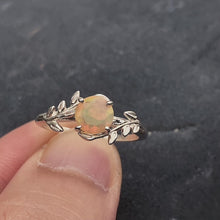 Fire Opal Ring Tree Leaves Band