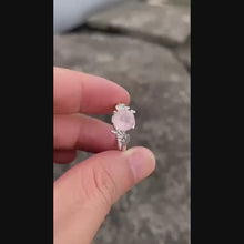 Rose Quartz Ring Tree Leaves Band