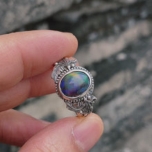 Black Opal Ring Acanthus Leaf Band